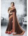 Coffee Georgette Heavy Border Embroidered Party Wear Saree