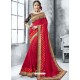 Red Georgette Heavy Border Embroidered Party Wear Saree