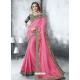 Light Pink Moss Heavy Border Embroidered Party Wear Saree