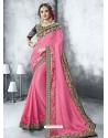 Light Pink Moss Heavy Border Embroidered Party Wear Saree