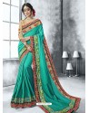 Aqua Mint Georgette Heavy Border Embroidered Party Wear Saree