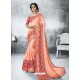 Peach Moss Heavy Border Embroidered Party Wear Saree