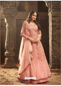 Pink Net Heavy Embroidered Designer Anarkali Suit