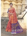 Peach Chanderi Silk Jacquard Zari Worked Designer Saree