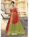 Red Chanderi Silk Jacquard Zari Worked Designer Saree
