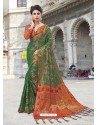 Dark Green Chanderi Silk Jacquard Zari Worked Designer Saree