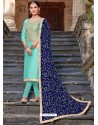 Sky Blue Modal Silk Embroidered Churidar Suit