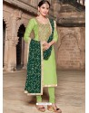 Green Modal Silk Embroidered Churidar Suit