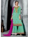 Jade Green Faux Georgette Heavy Stone Embroidered Designer Palazzo Suit