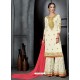 Off White Faux Georgette Heavy Stone Embroidered Designer Palazzo Suit