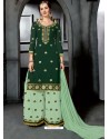 Dark Green Faux Georgette Heavy Stone Embroidered Designer Palazzo Suit