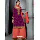 Purple And Red Faux Georgette Heavy Stone Embroidered Designer Palazzo Suit