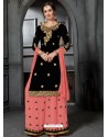 Black And Peach Faux Georgette Heavy Stone Embroidered Designer Palazzo Suit