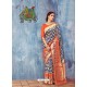 Navy And Orange Colour Banarasi Silk Jaquard Work Designer Saree