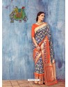 Navy And Orange Colour Banarasi Silk Jaquard Work Designer Saree