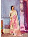 Off White Banarasi Silk Jaquard Work Designer Saree