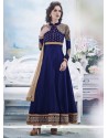Pretty Blue Embroidery Work Anarkali Suit