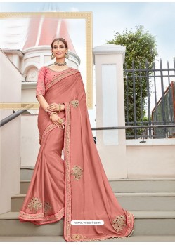 Peach Two Tone Art Silk Heavy Embroidered Designer Saree