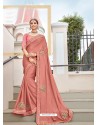 Peach Two Tone Art Silk Heavy Embroidered Designer Saree