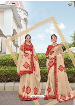 Light Beige Two Tone Art Silk Heavy Embroidered Designer Saree