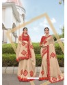 Light Beige Two Tone Art Silk Heavy Embroidered Designer Saree