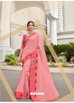 Light Pink Two Tone Art Silk Heavy Embroidered Designer Saree