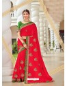 Red Two Tone Art Silk Heavy Embroidered Designer Saree