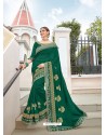 Dark Green Two Tone Art Silk Heavy Embroidered Designer Saree