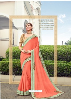 Orange Two Tone Art Silk Heavy Embroidered Designer Saree