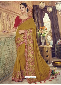 Marigold Silk Heavy Embroidered Designer Saree