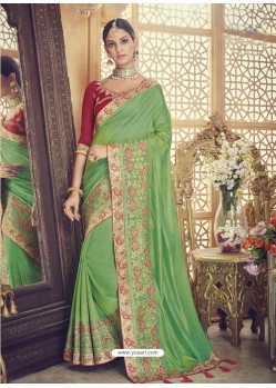 Green Silk Heavy Embroidered Designer Saree