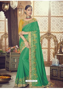 Jade Green Silk Heavy Embroidered Designer Saree