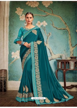 Teal Embroidered Two Tone Art Silk Saree