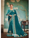Teal Embroidered Two Tone Art Silk Saree