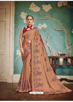 Camel Embroidered Two Tone Art Silk Saree