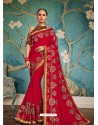 Red Embroidered Two Tone Art Silk Saree