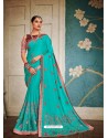 Turquoise Embroidered Two Tone Art Silk Saree