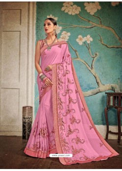 Light Pink Embroidered Two Tone Art Silk Saree