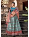 Pretty Sky Blue And Peach Pure Satin Zari Worked Designer Lehenga Choli