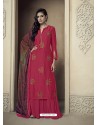 Red Upada Silk Thread Embroidered Palazzo Suit