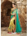 Jade Green And Yellow Georgette Embroidered Designer Wedding Saree