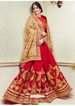 Red And Beige Georgette Embroidered Designer Wedding Saree