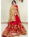 Red And Beige Georgette Embroidered Designer Wedding Saree