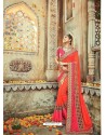 Orange And Rani Paper Silk Embroidered Designer Wedding Saree