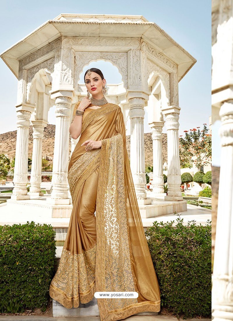 Golden Fancy Silk Designer Wedding Saree : srffr55