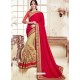 Red And Beige Net Chinon Embroidered Party Wear Saree