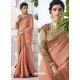 Peach Vichitra Embroidered Party Wear Saree