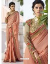 Peach Vichitra Embroidered Party Wear Saree