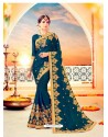 Teal Chinon Embroidered Party Wear Saree