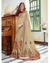 Beige Chinon Embroidered Party Wear Saree